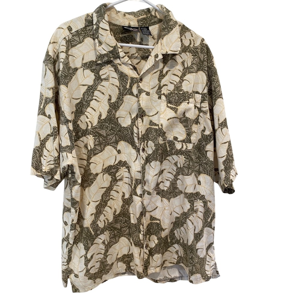 Ocean Pacific OP‎ Mens XL Short Sleeve Button Up Aloha Tropical Palm Leaf Shirt